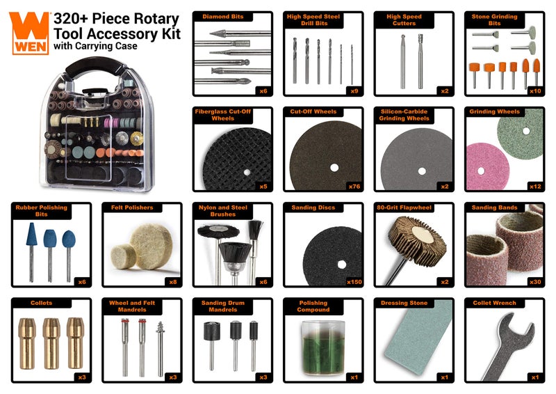 WEN 230321A 320-Piece Rotary Tool Accessory Kit with Carrying Case - Image 3